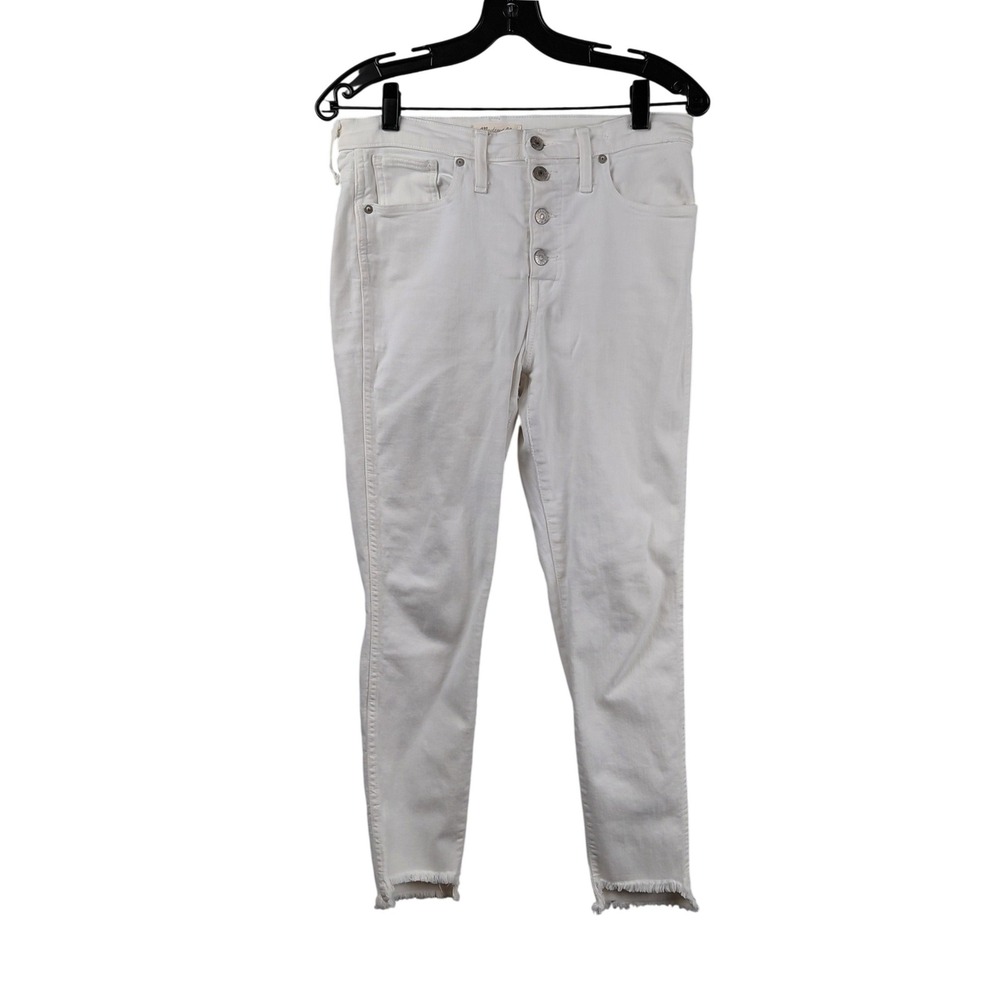 Madewell 10 High-Rise Skinny Jeans White Button‎ Fly Raw Hem Size 29